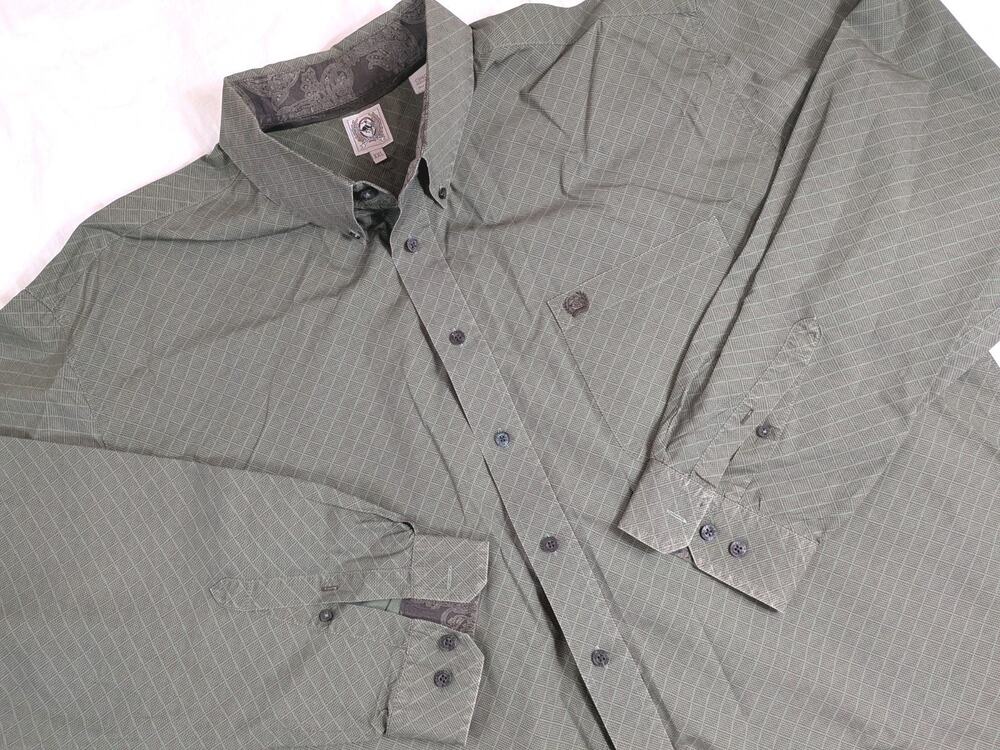 Cinch Mens XXL Button Down Shirt Olive Green Striped Print Western Long Sleeve